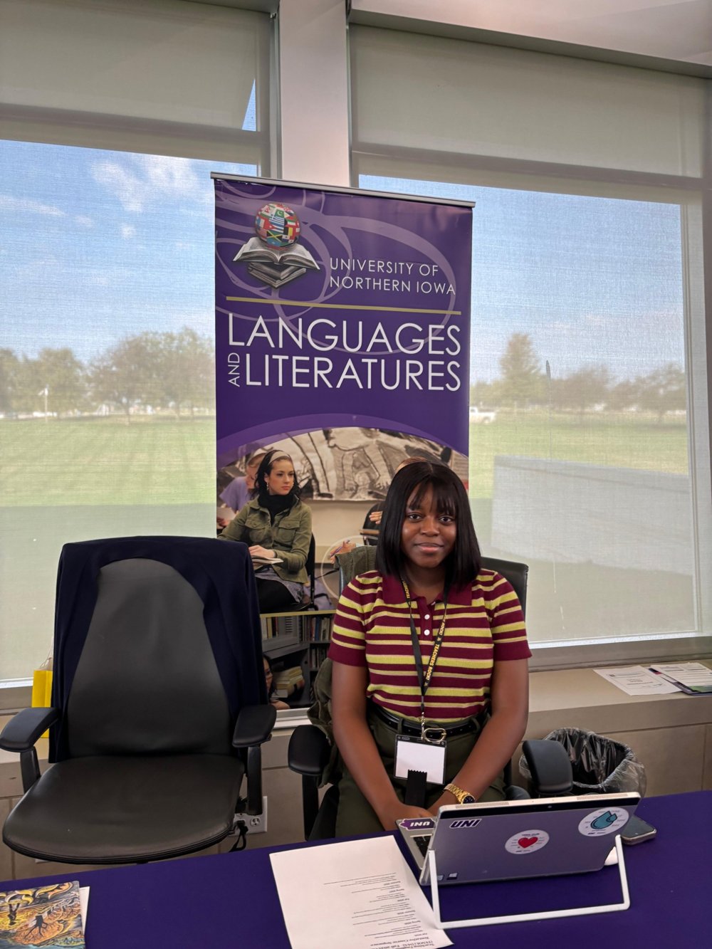 Wemimo at the University of Northern Iowa Languages and Literatures table