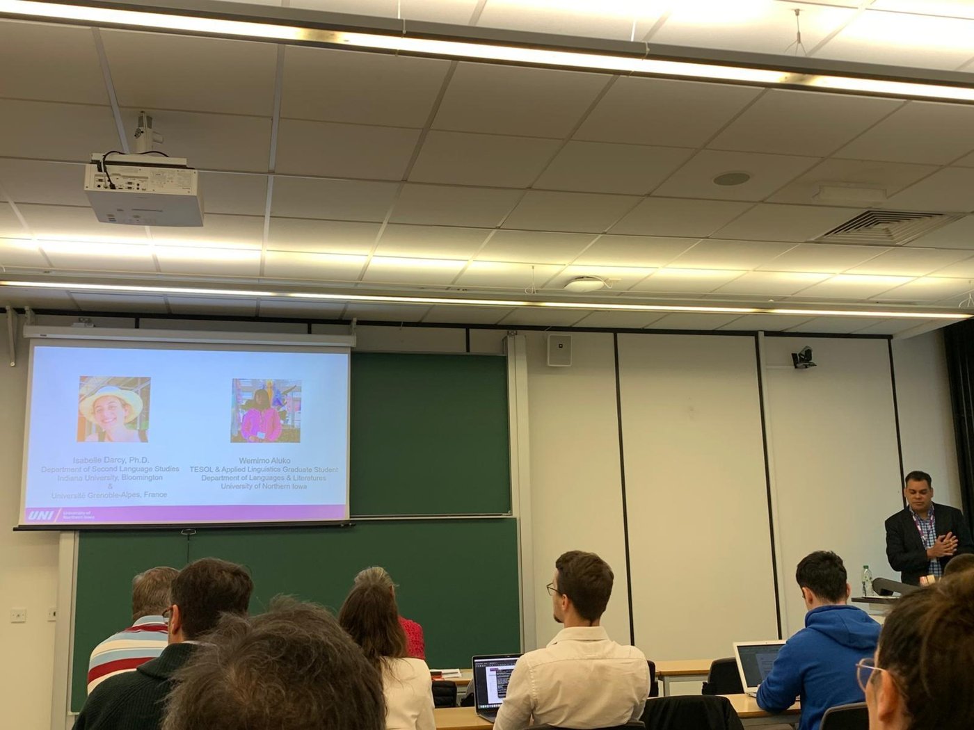 Conference session at EPIP9 with a slide introducing the research team