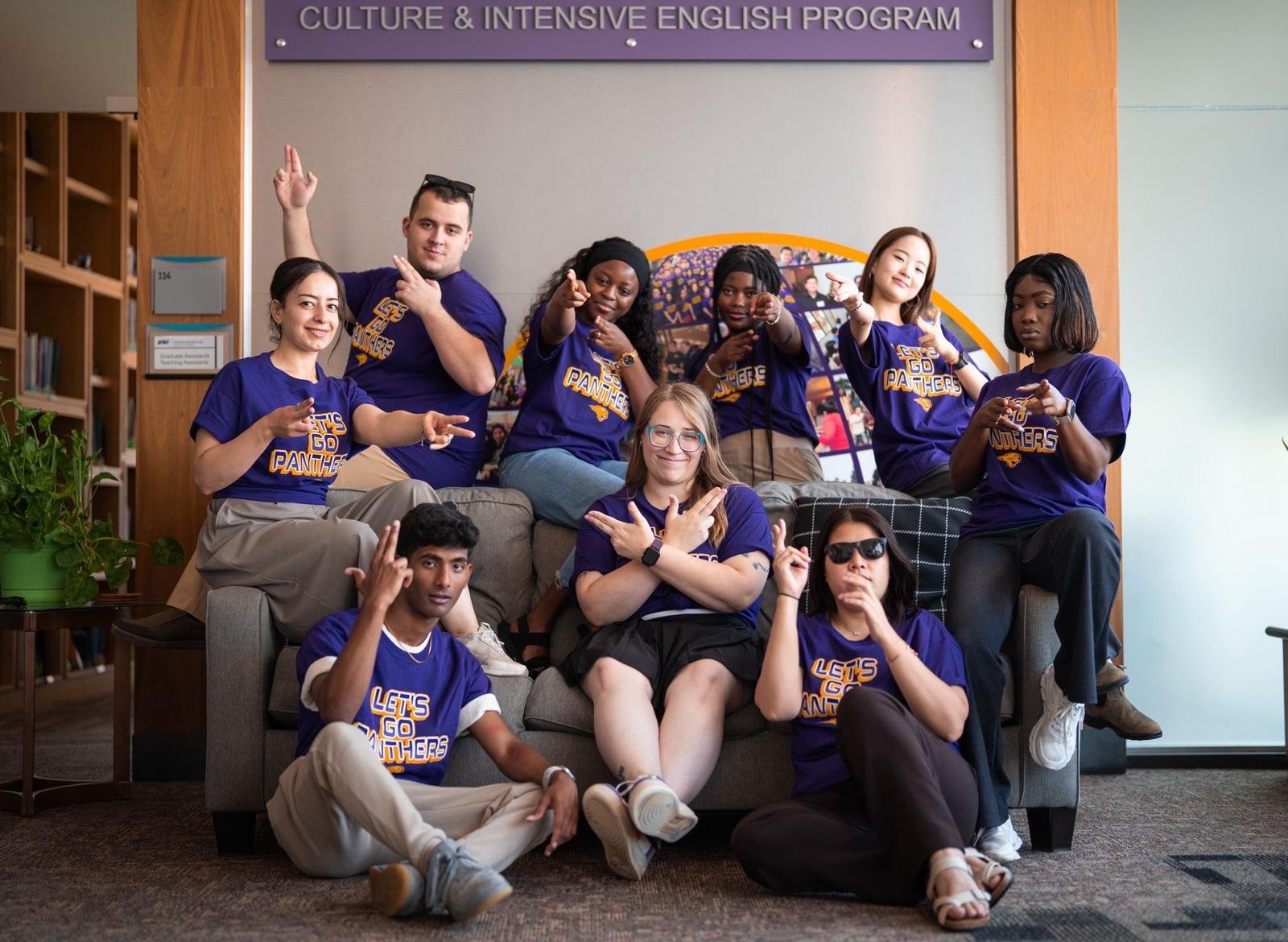 A group in purple Panthers shirts at the Culture and Intensive English Program